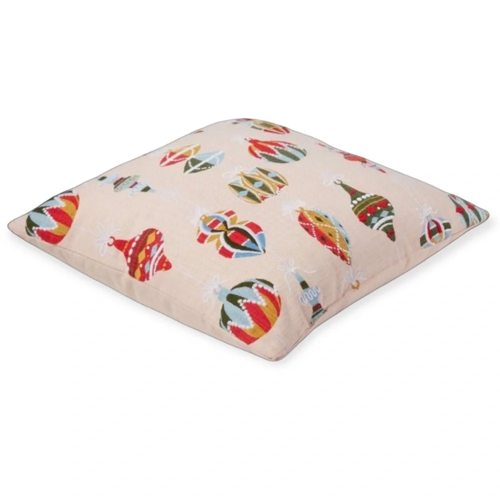 Threshold Embroidered Ornament Square Christmas Throw Pillow in Blush